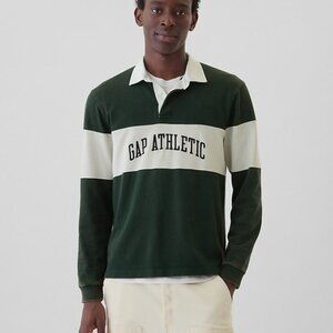 S Gap Relaxed Oversized Athletic Green and White Striped Rugby Shirt